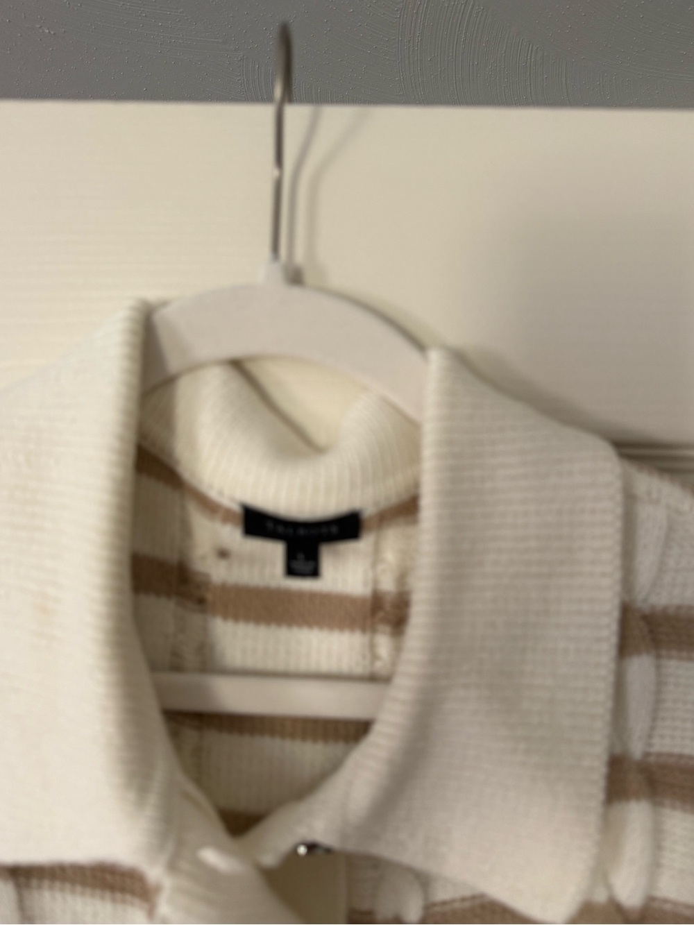 Talbots Cream and Tan Striped Collared Button-Up Cardigan - Picture 3 of 5